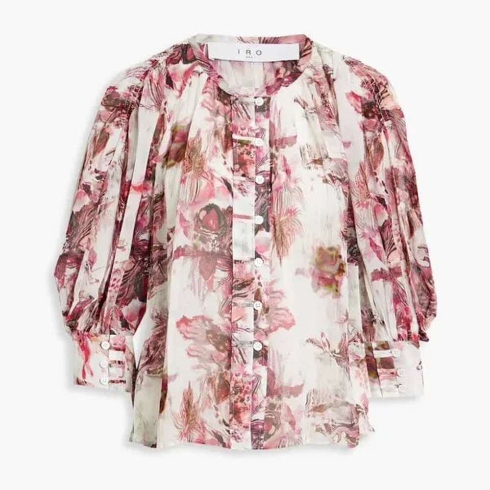IRO Floral Chiffon Blouse - Pink and Green